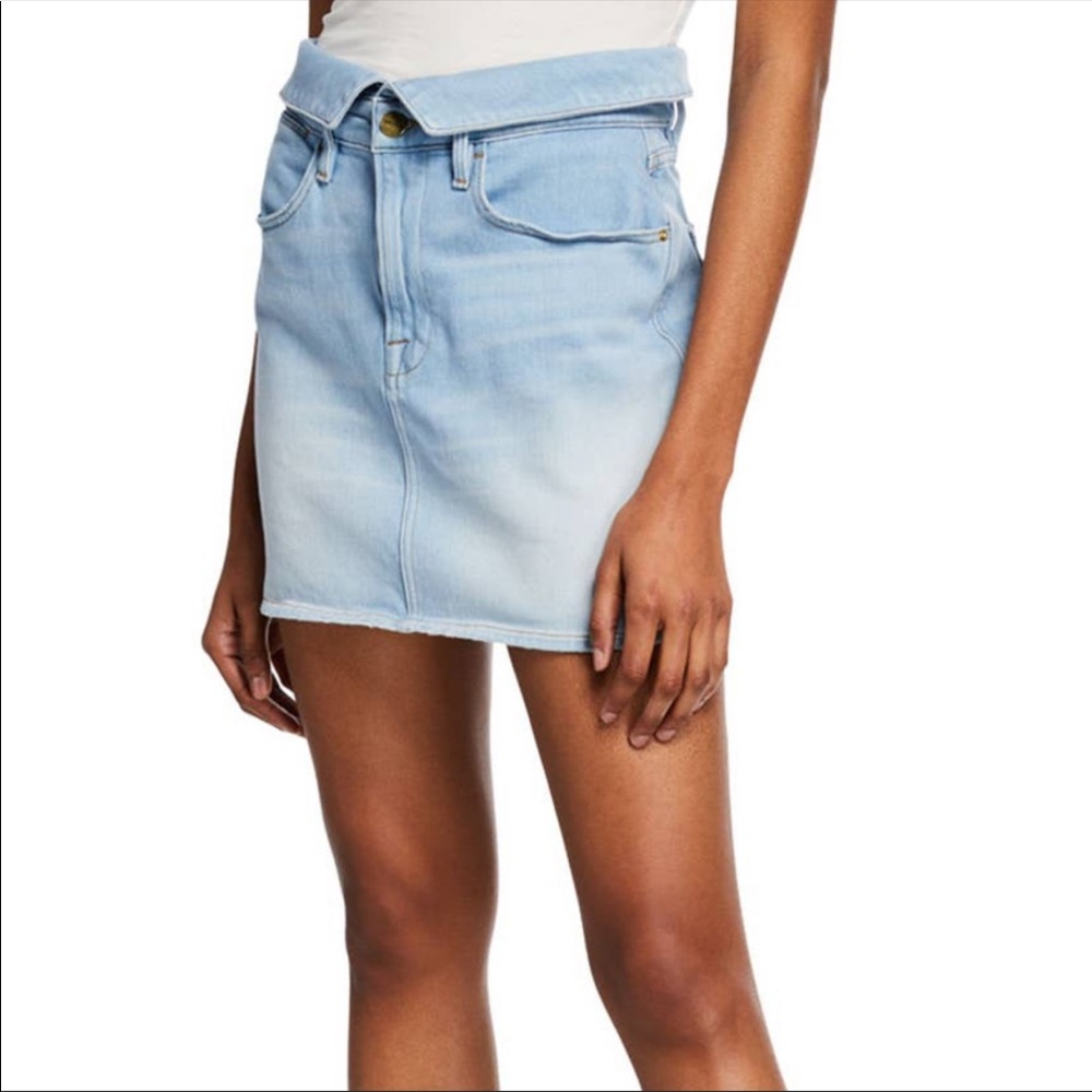 FRAME Socco Le High Light Wash Mini Fold Over Denim Skirt Size 27